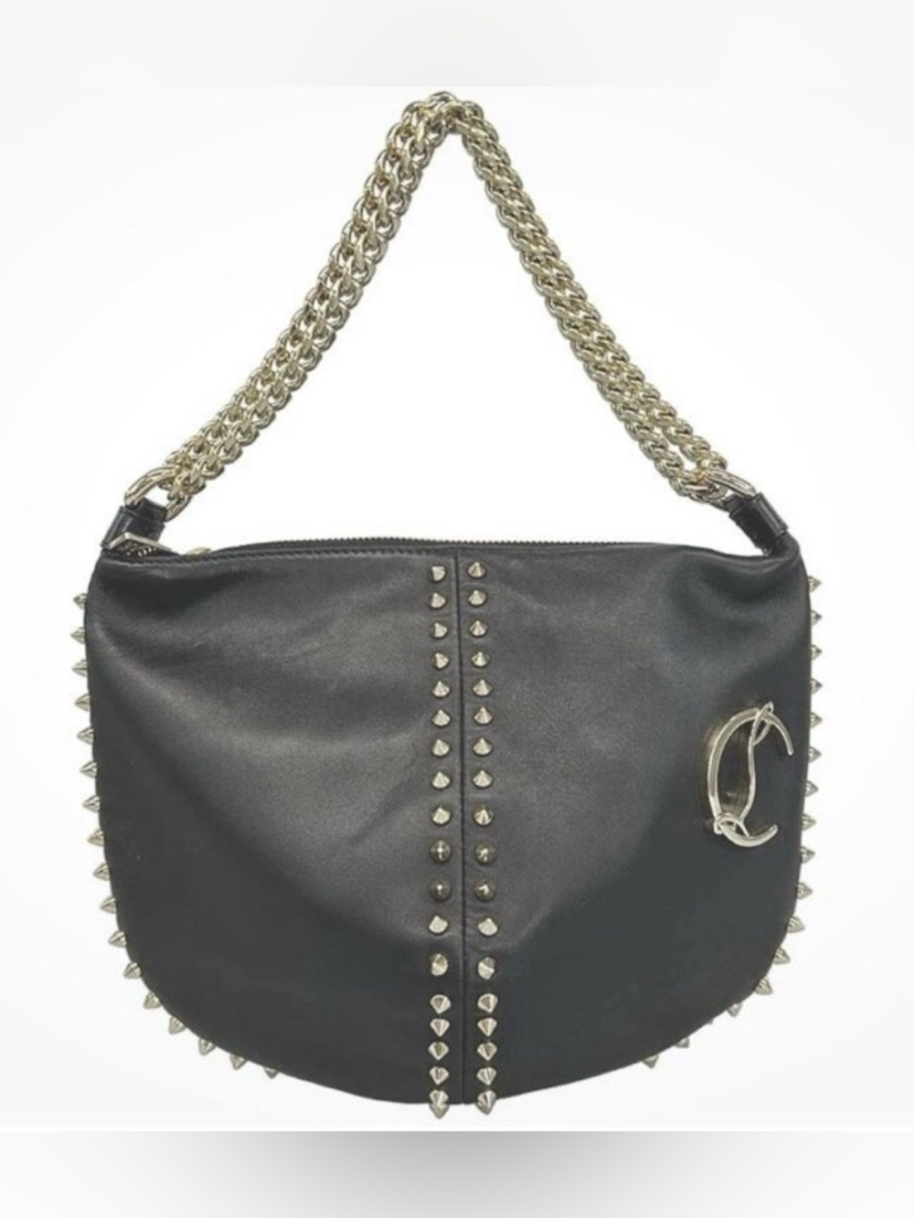 ULTRA RARE Christian Louboutin Studded Gold Toned Chain-Handle Hobo Shoulder Bag